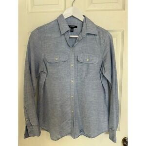Chaps - Medium -Blue‎ Linen Blend Button Down Shirt